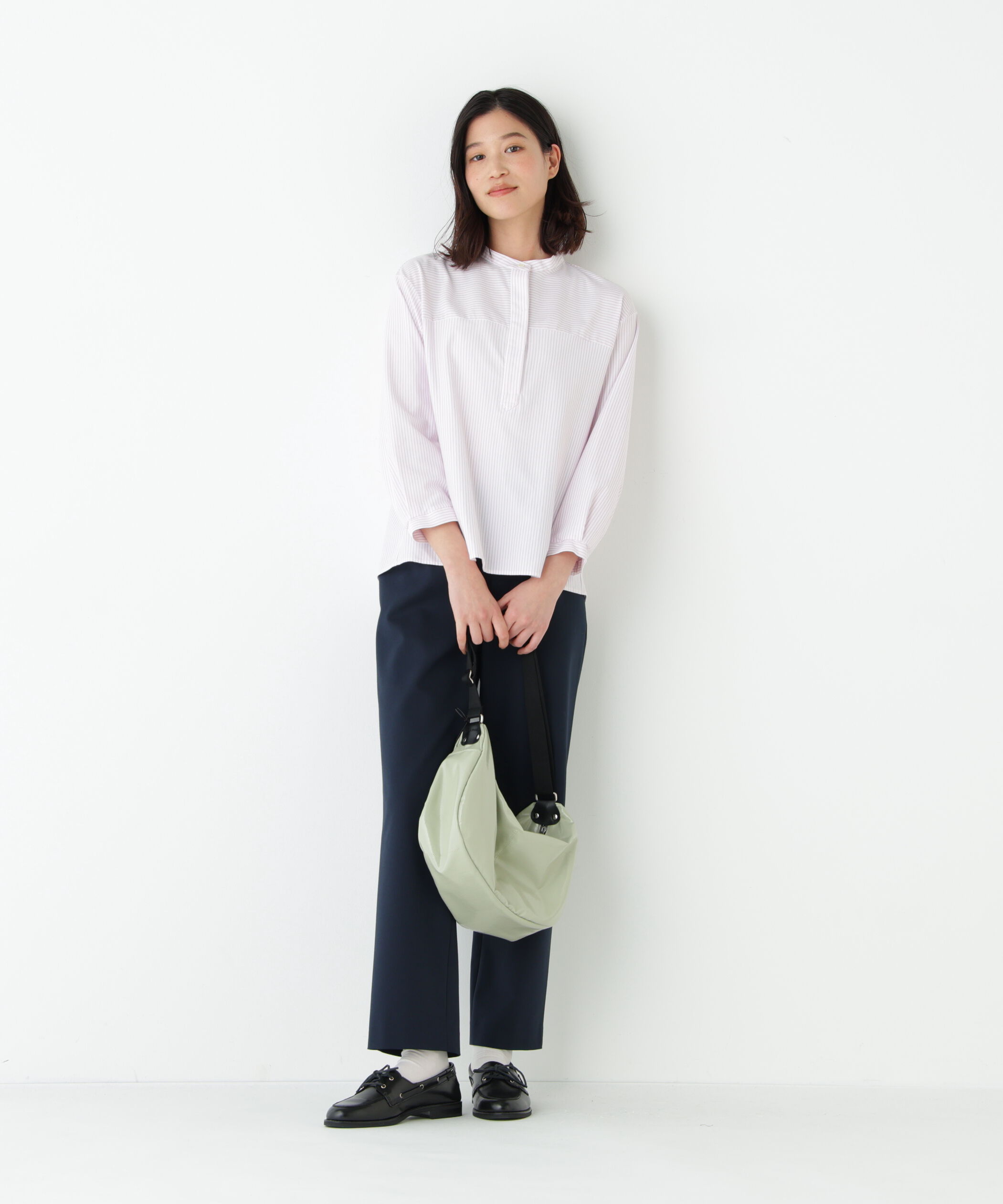  「◆《ウォッシャブル》鹿の子ジャージーバンドカラープルオーバー」|Tシャツ・カットソー|