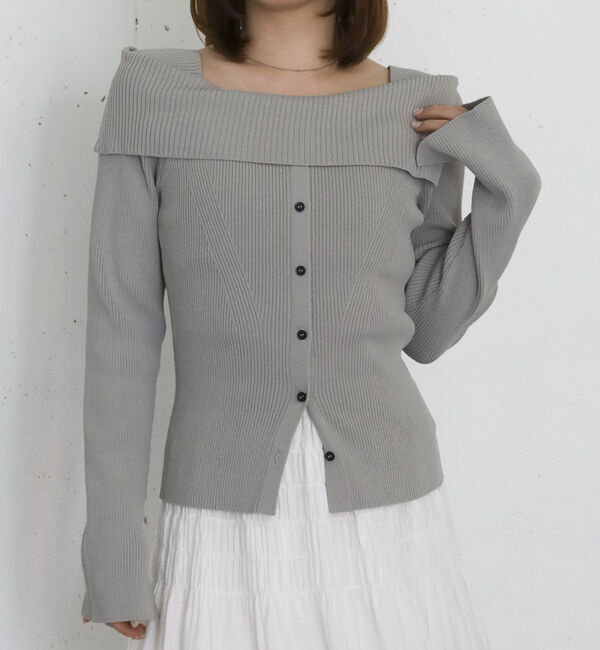 archives「フロントボタンライトオフショルニットプルオーバー」|ニット・セーター|GRAY