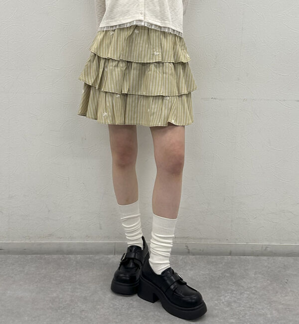 archives「花柄刺繍ストライプフリルミニＳＫ」|スカート|