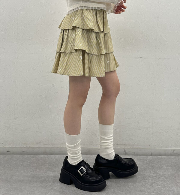 archives「花柄刺繍ストライプフリルミニＳＫ」|スカート|