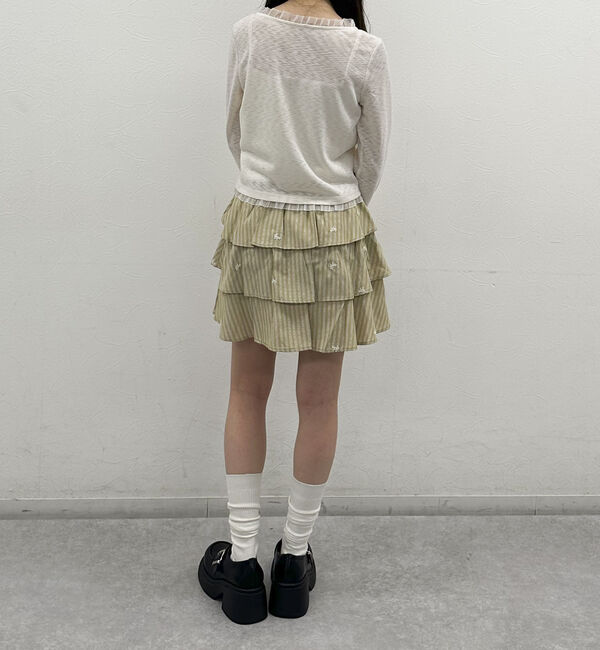 archives「花柄刺繍ストライプフリルミニＳＫ」|スカート|