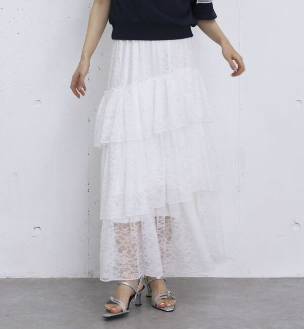 archives「アシンメトリーレースフリルティアードスカート」|スカート|OFF WHITE