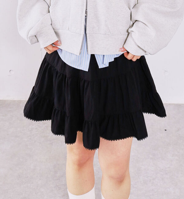 archives「コットンライクティアードミニスカート」|スカート|BLACK