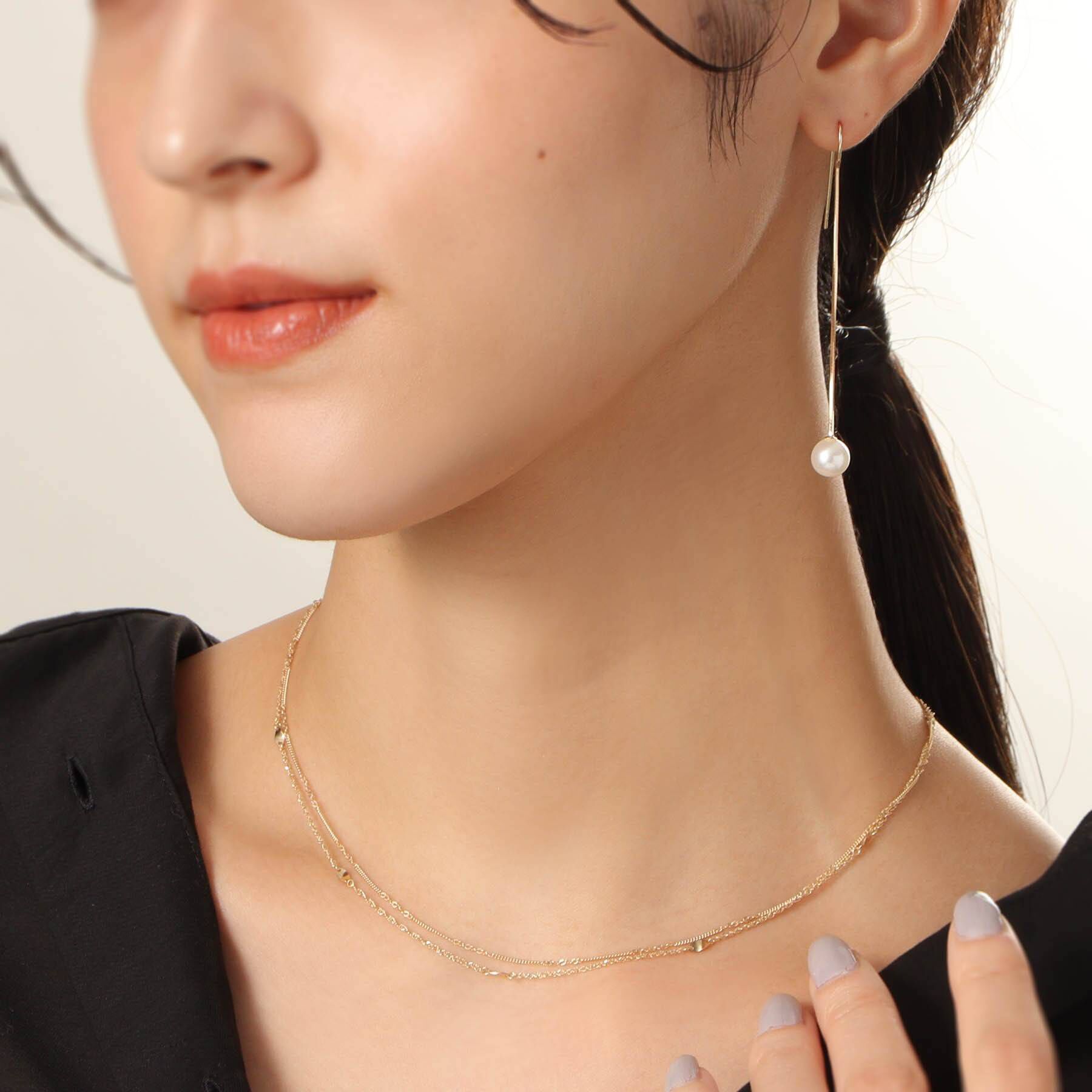 COCOSHNIK「K10パール コンパクトチェーン フックピアス」|ピアス|