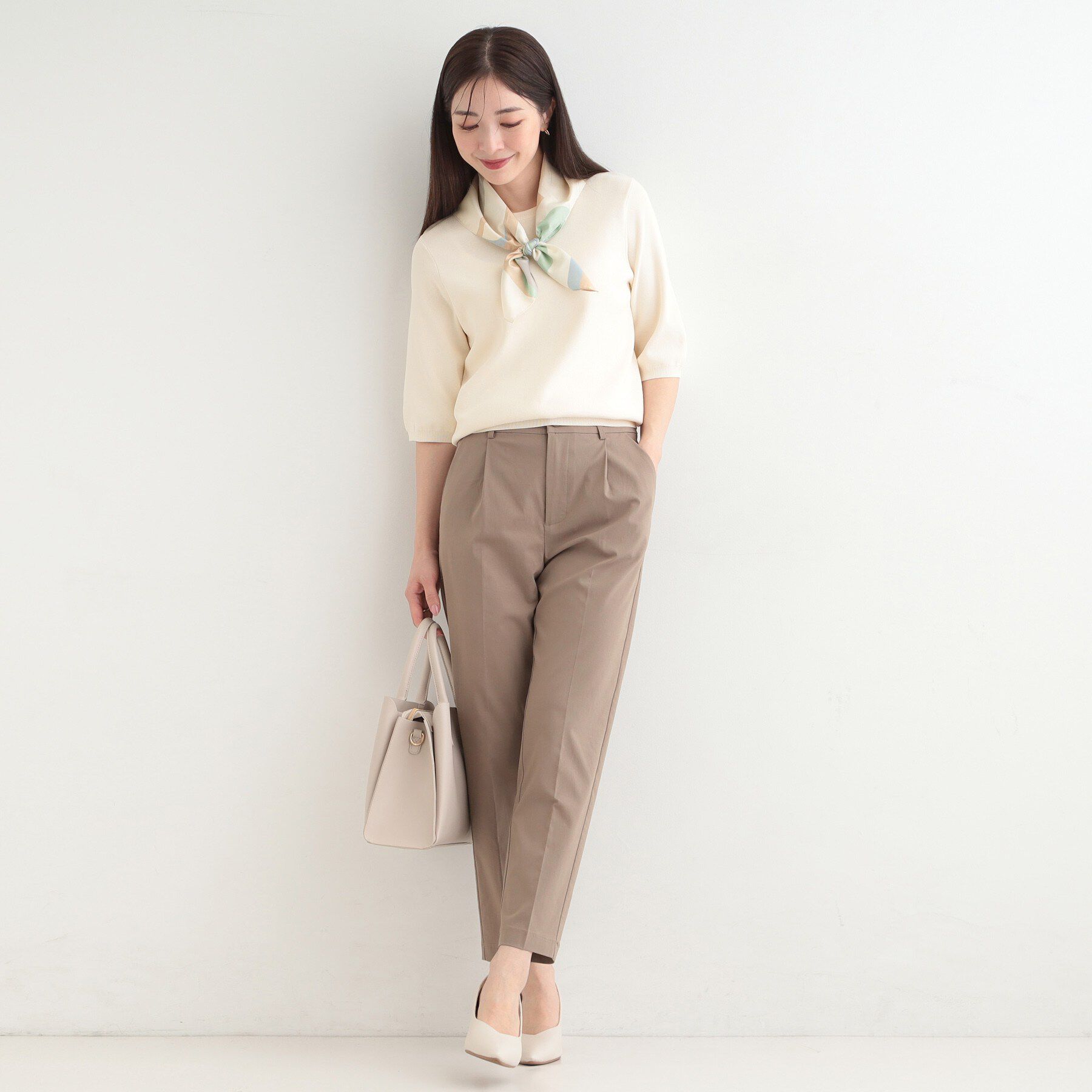 SHOO･LA･RUE「【毎日洗える/S-LL】上半身がすっきり見える　多機能5分袖ニット」|ニット・セーター|