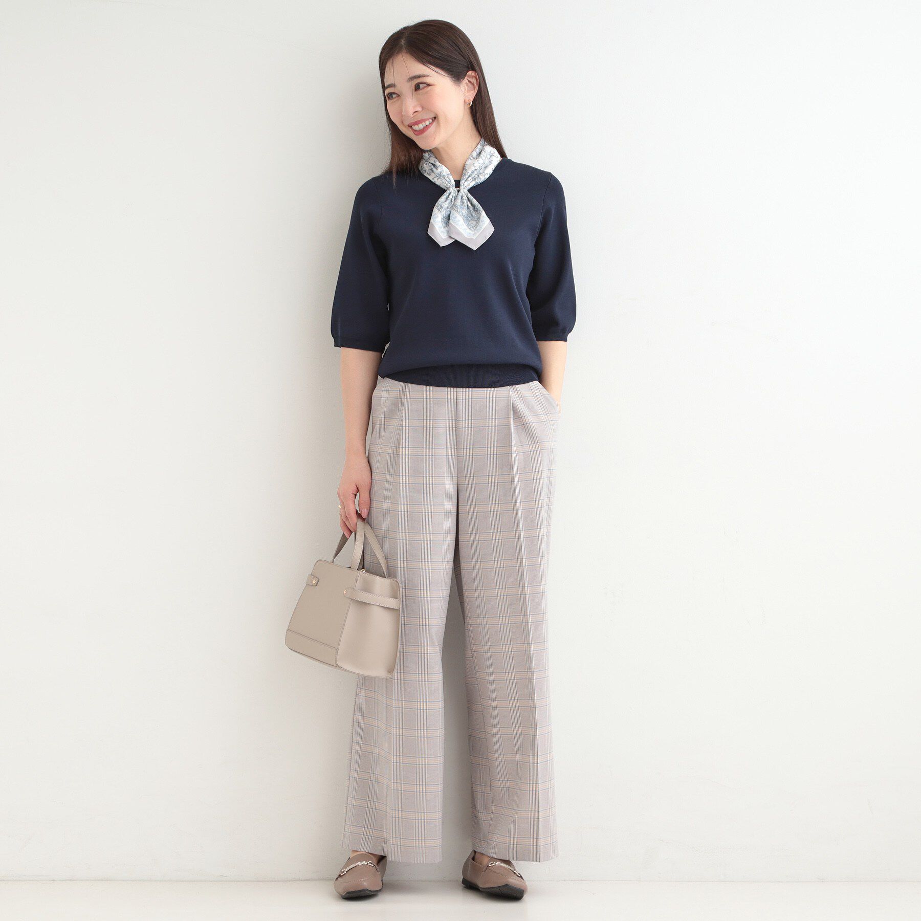 SHOO･LA･RUE「【毎日洗える/S-LL】上半身がすっきり見える　多機能5分袖ニット」|ニット・セーター|