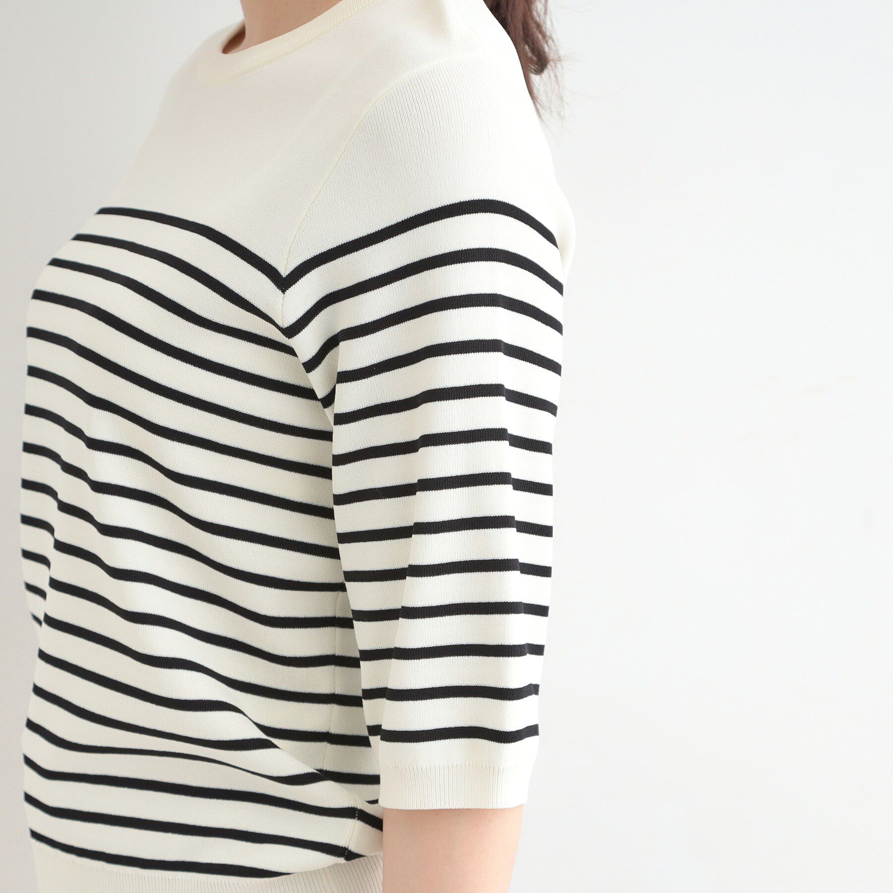 SHOO･LA･RUE「【毎日洗える/S-LL】上半身がすっきり見える　多機能5分袖ニット」|ニット・セーター|