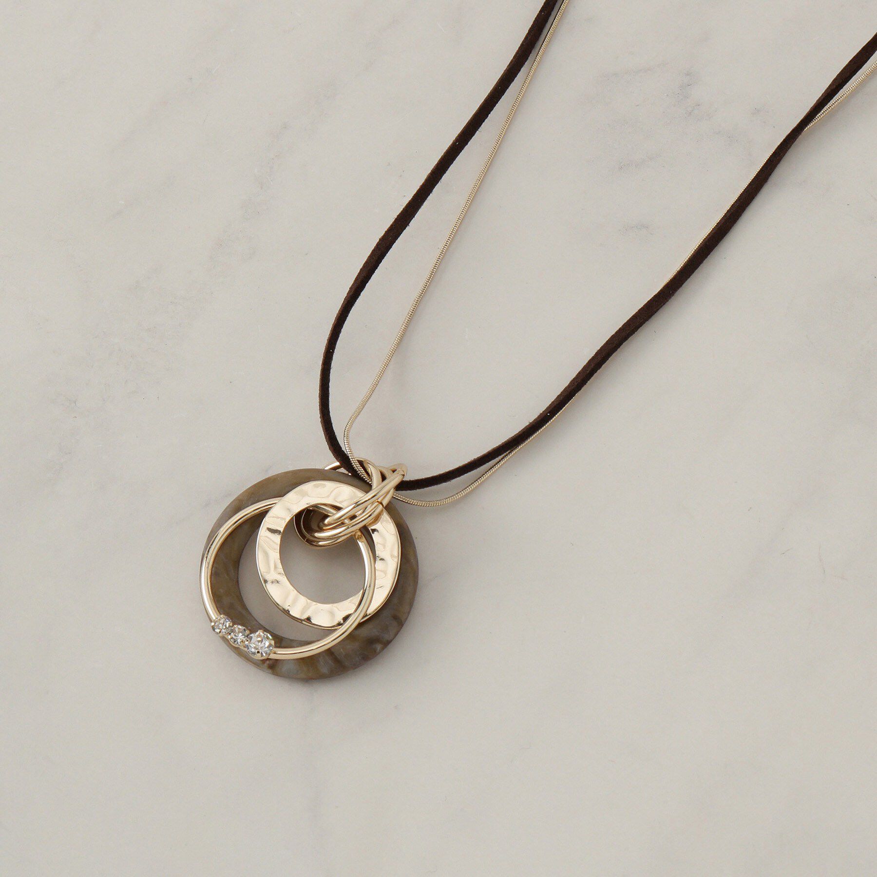 SHOO･LA･RUE「樹脂リングコード＆チェーンネックレス」|ネックレス|ブラウン(043)