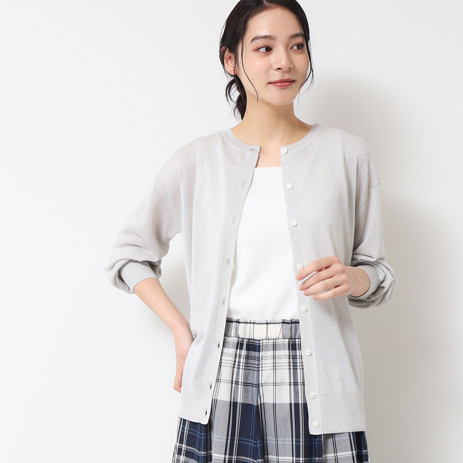 Dessin「【洗える】クルーネックミドル丈ラメカーディガン（S～L）」|カーディガン|