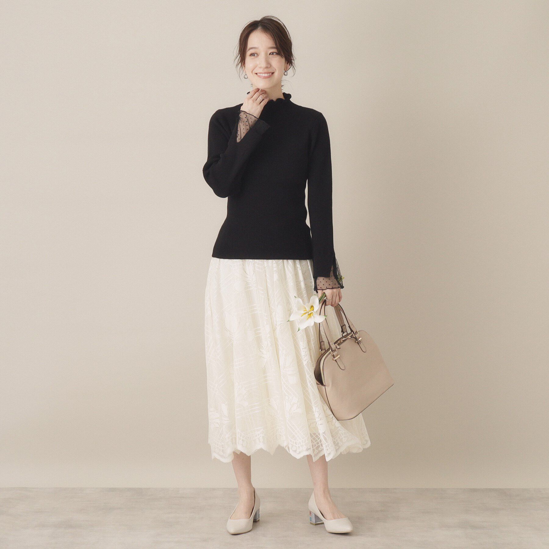 ITS&rsquo;DEMO「【手洗い可】袖チュールリブニット」|ニット・セーター|