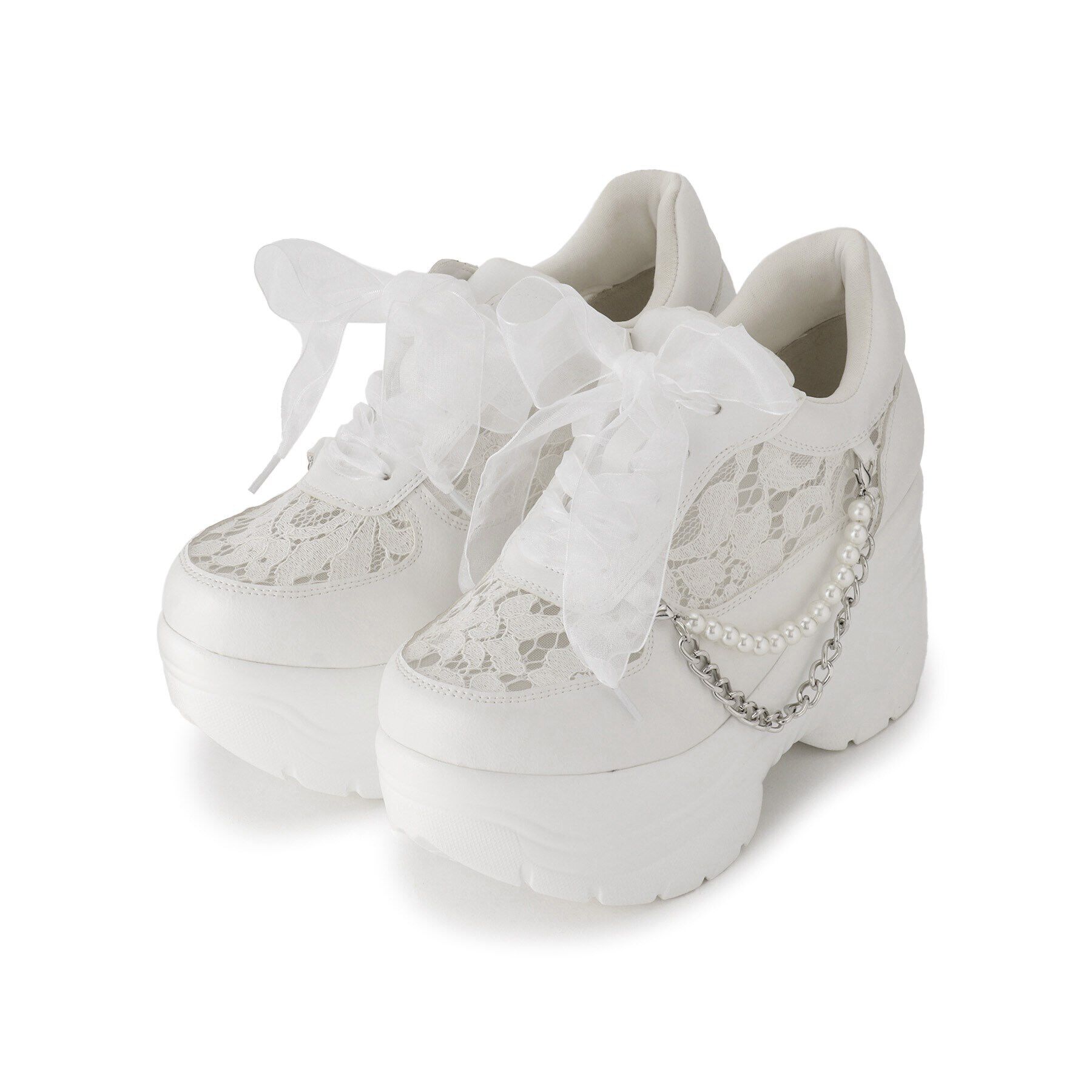 csT&P「厚底パール調チェ―ン付2WAYレーススニーカー」|スニーカー|ホワイト(001)