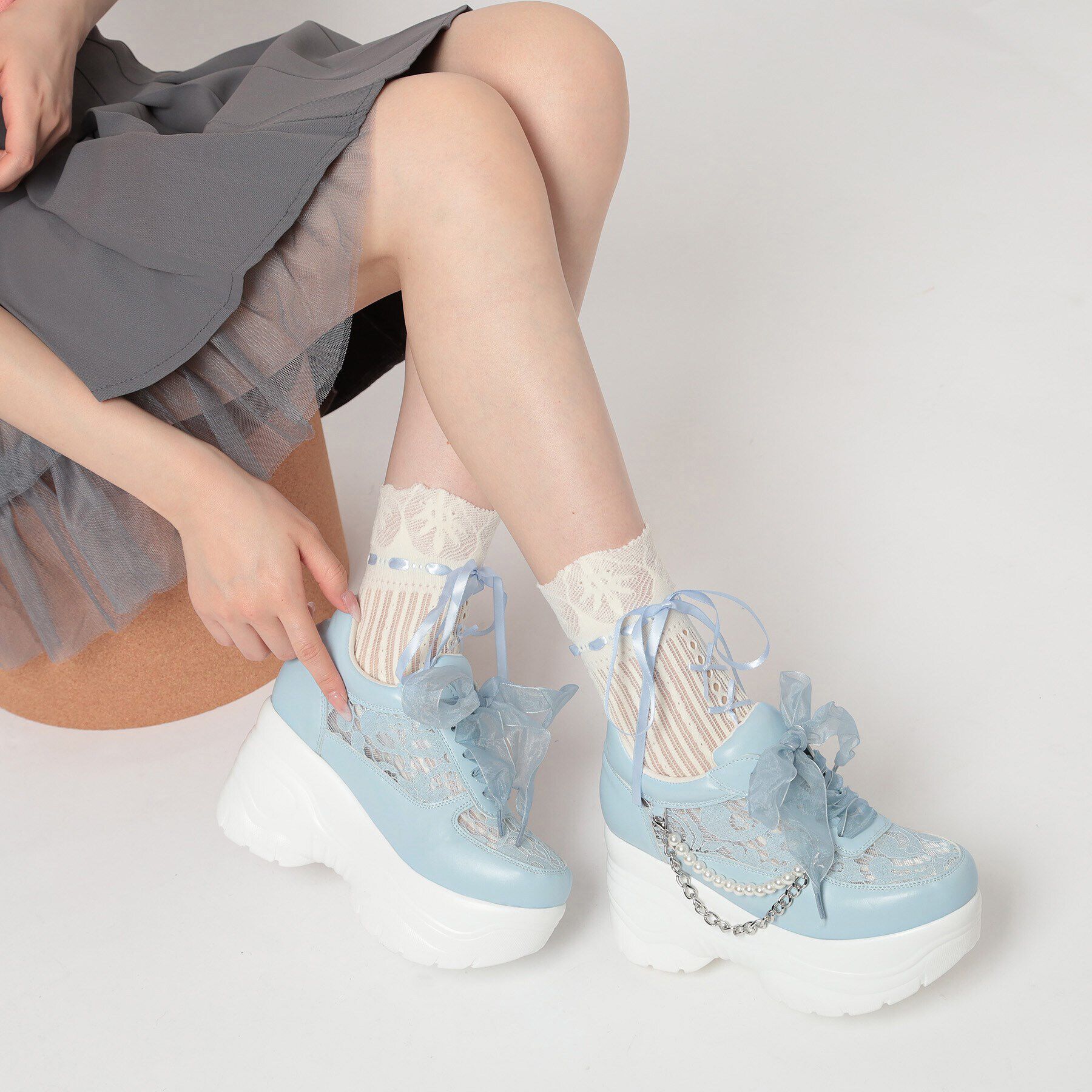 csT&P「厚底パール調チェ―ン付2WAYレーススニーカー」|スニーカー|