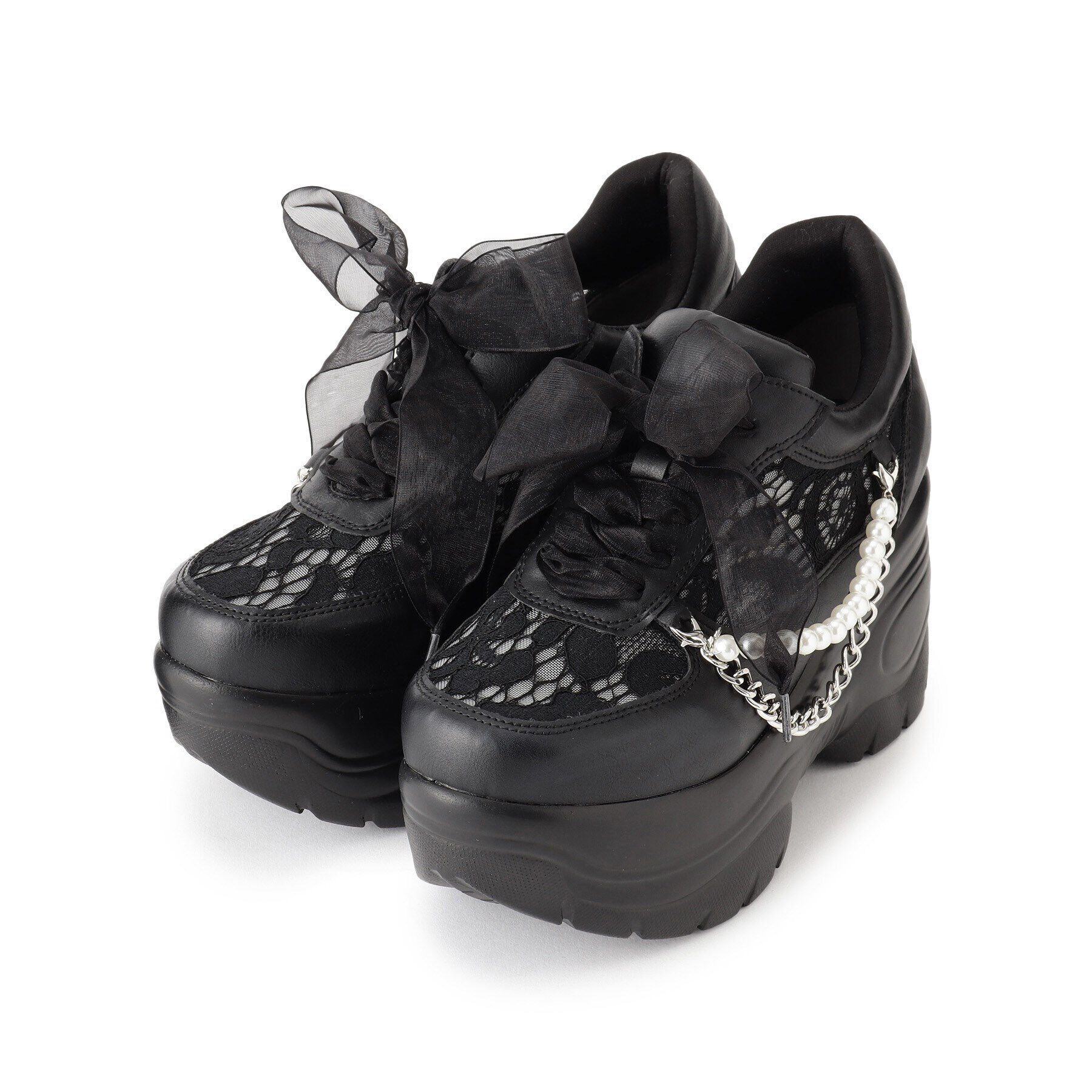 csT&P「厚底パール調チェ―ン付2WAYレーススニーカー」|スニーカー|ブラック(019)