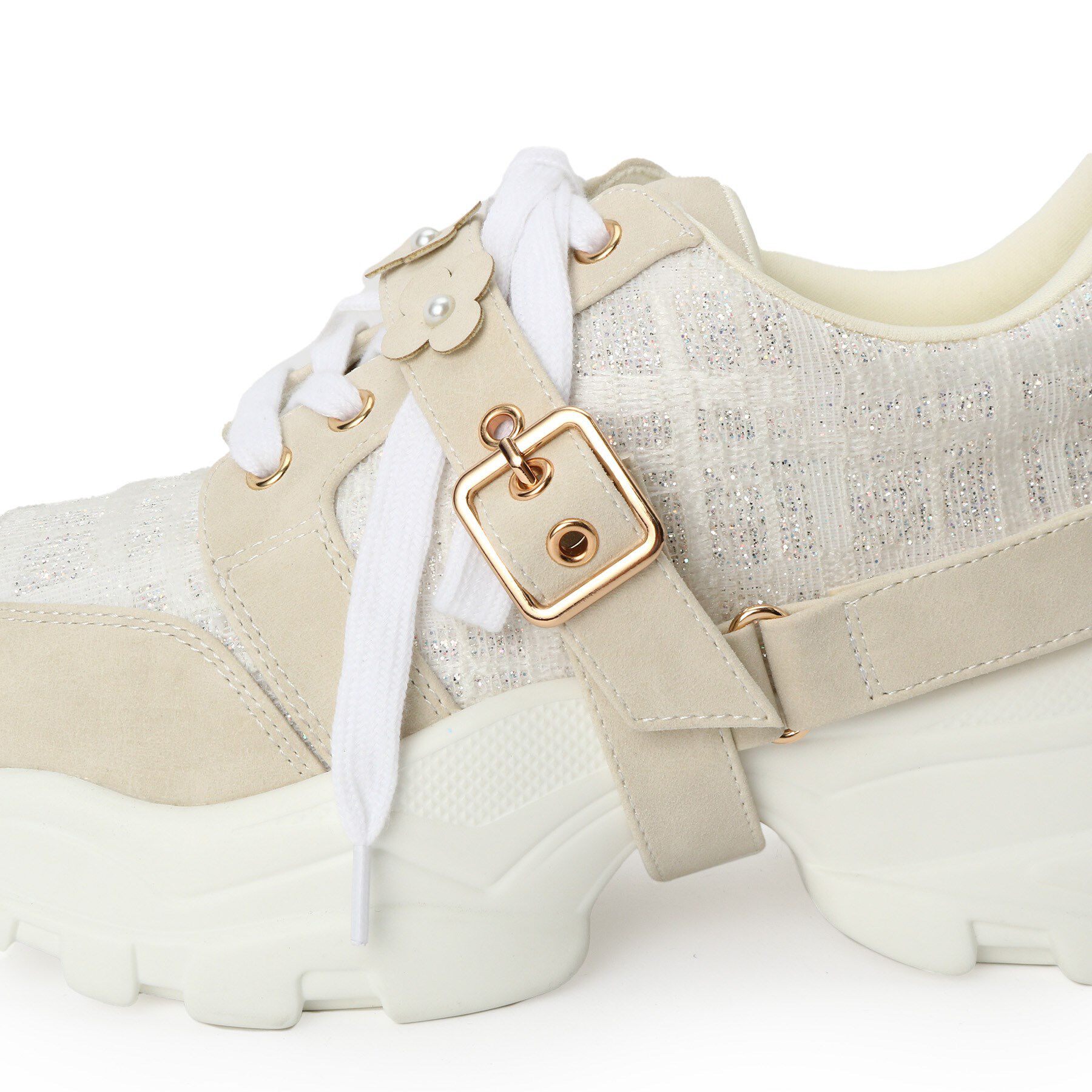 ESPERANZA「ツイード風フラワーベルト厚底スニーカー」|スニーカー|