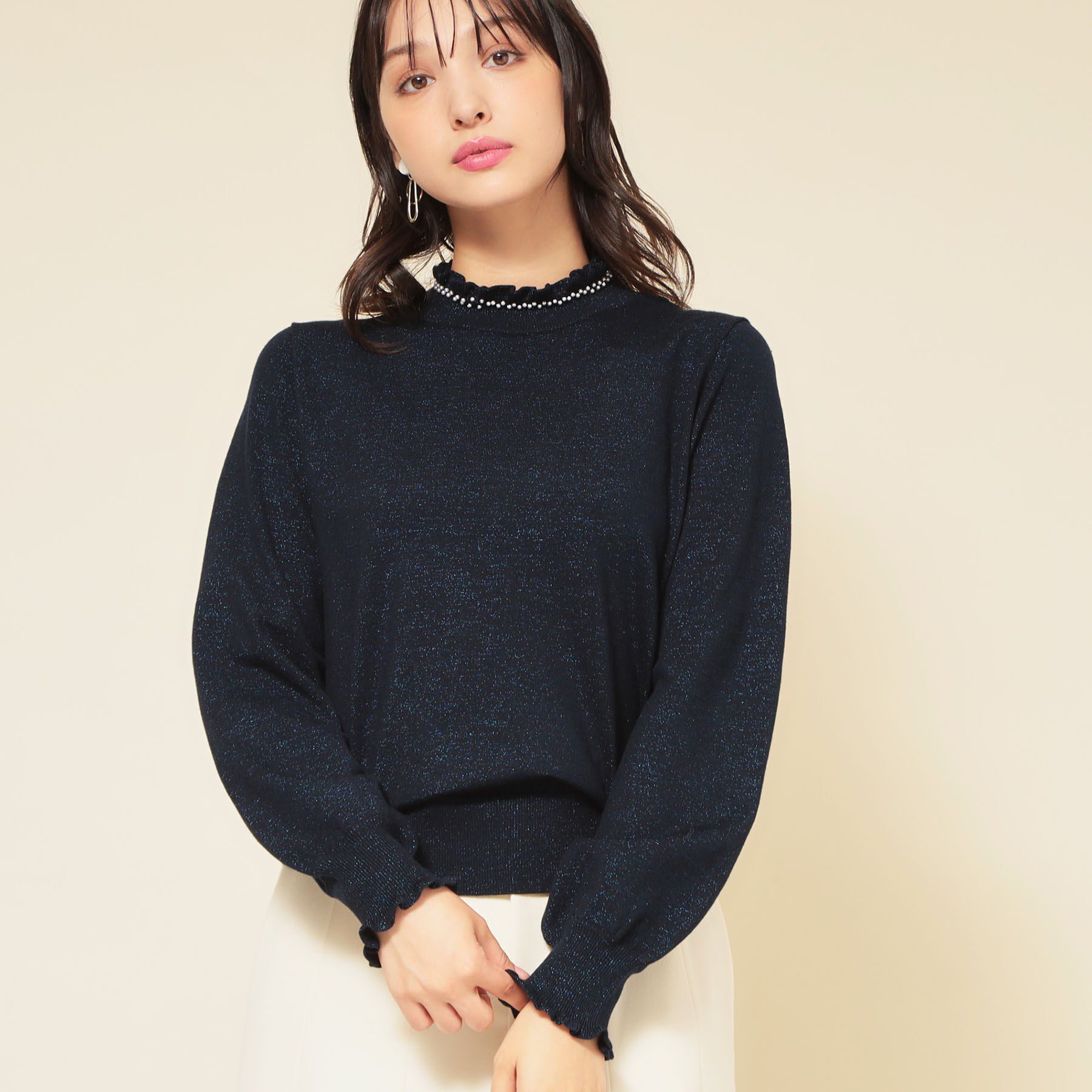 SunaUna「【SS～Lサイズ展開／6色展開】パール調ニット」|ニット・セーター|ネイビー(094)