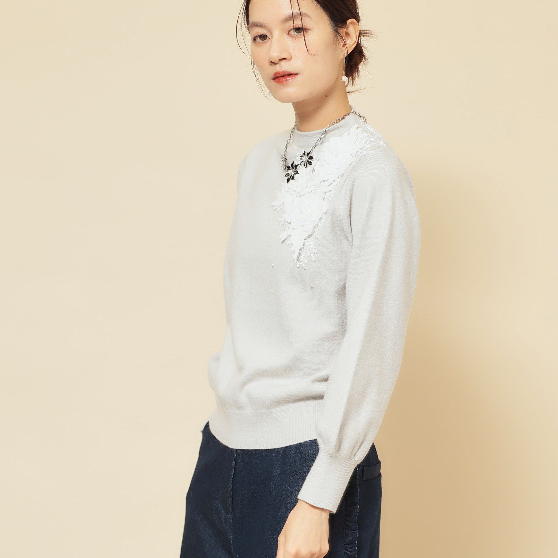 SunaUna「【洗える】ケミカルレースニット」|ニット・セーター|ライトグレー(011