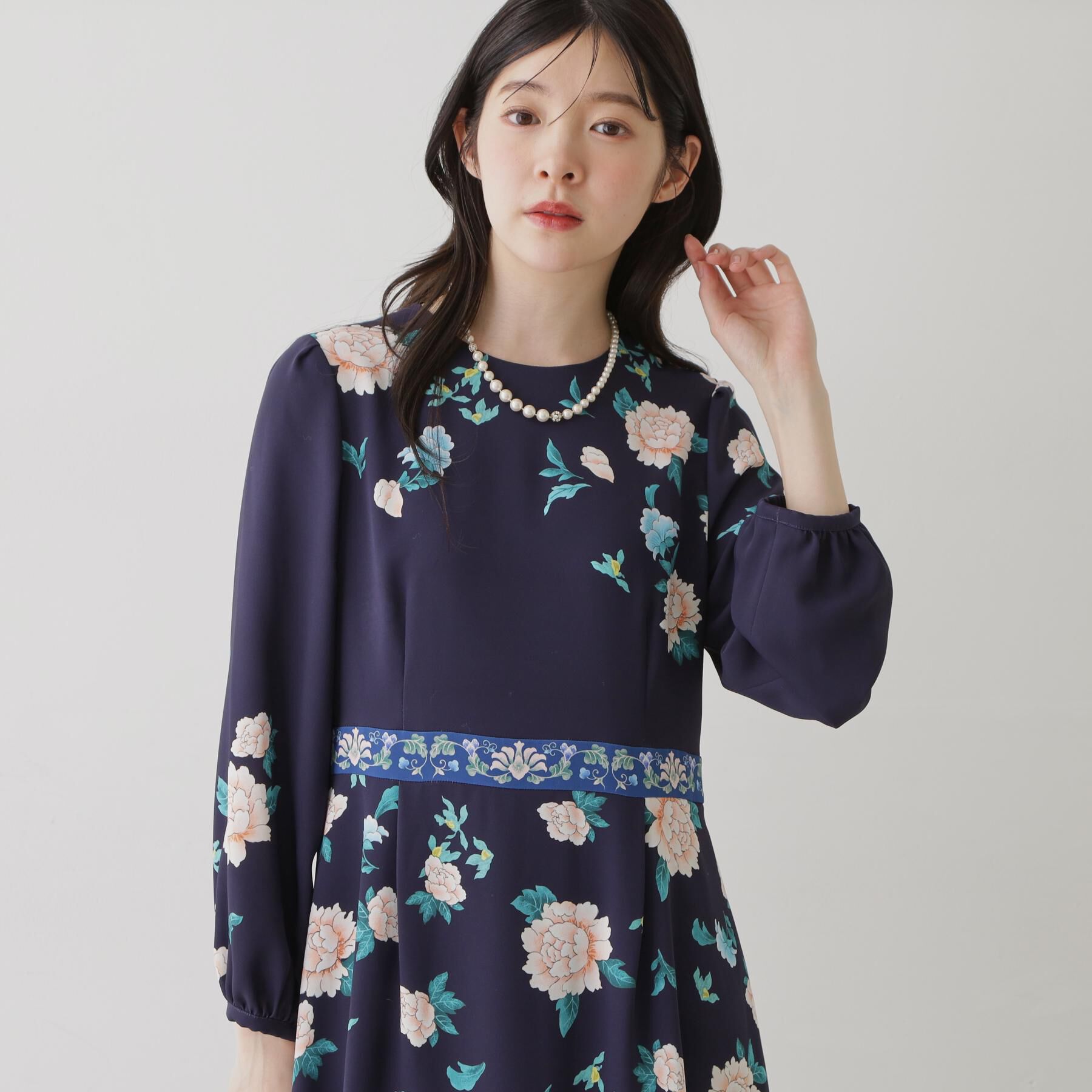 SunaUna「【co creation and yours／SS～L】オリエンタルプリントワンピース」|ワンピース|ネイビー(294)