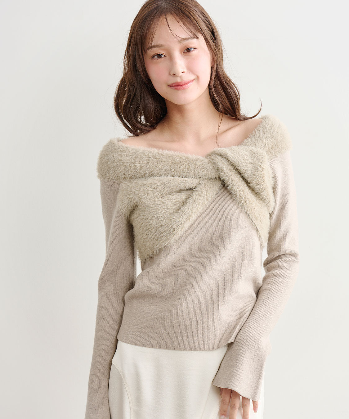 COCO DEAL「オフショルダーツイストニット」|ニット・セーター|ベージュ