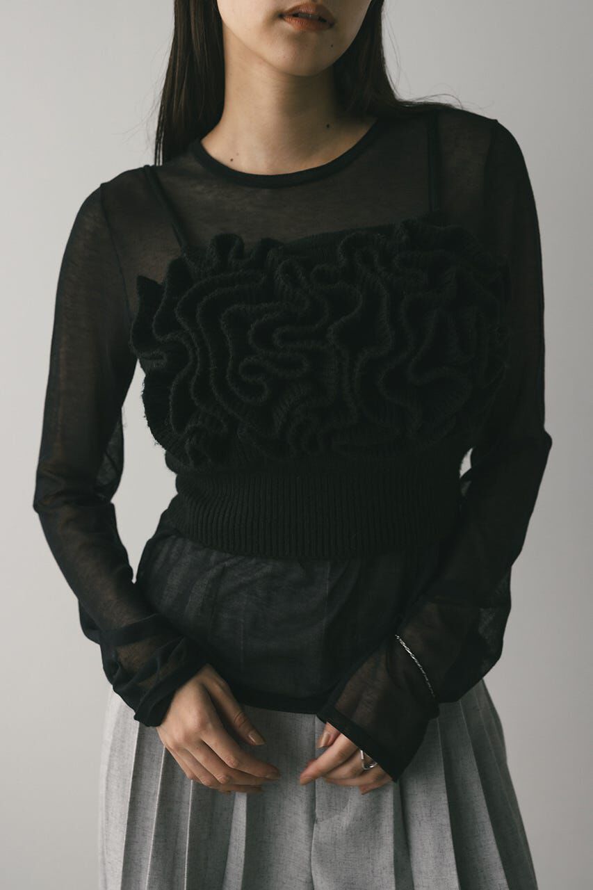 STYLEMIXER「フリルニットビスチェ」|キャミソール|BLK