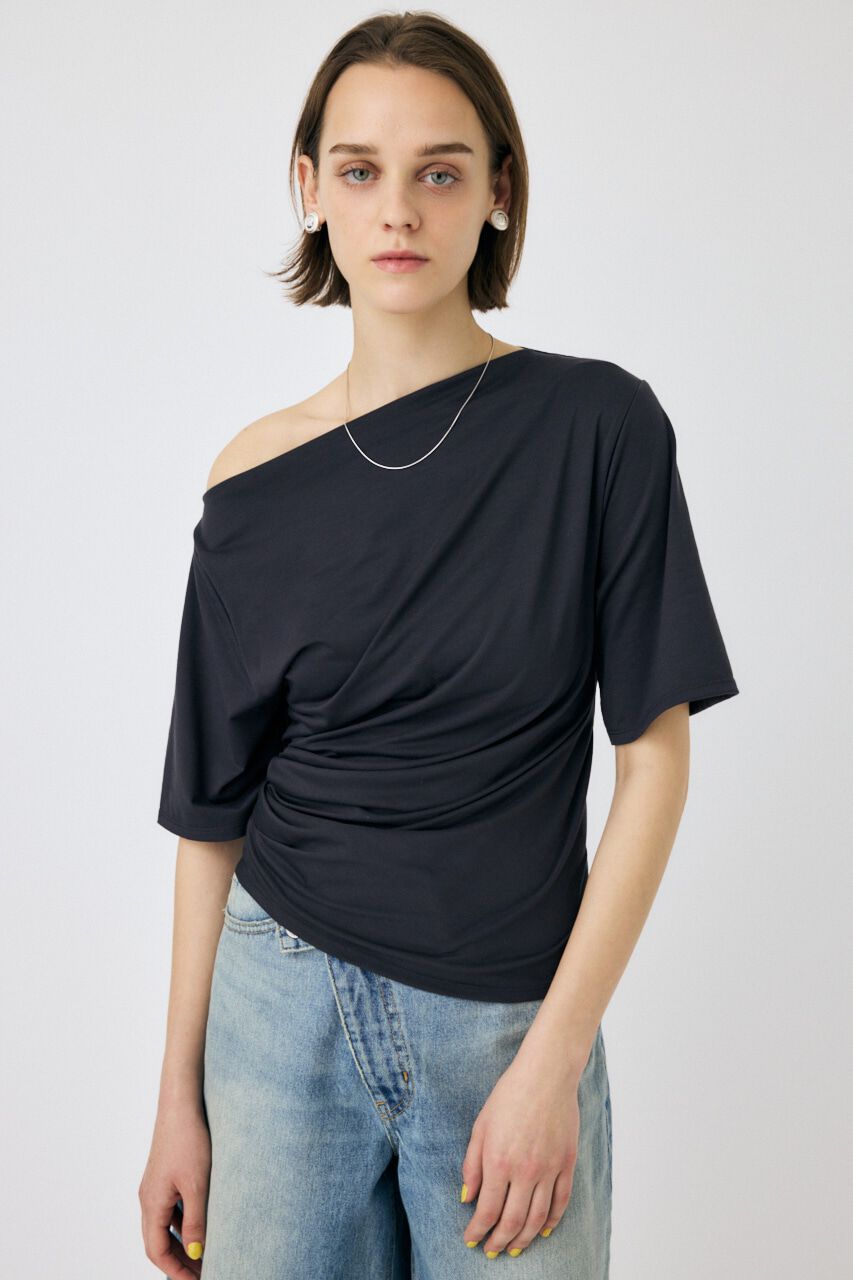 MOUSSY「ASYMMETRY ショルダーTEE」|Tシャツ・カットソー|L/BLK1