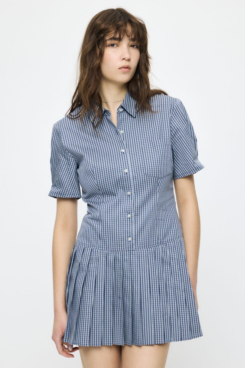 MOUSSY「PLEATED SHIRT MINI ドレス」|ワンピース|柄BLU5