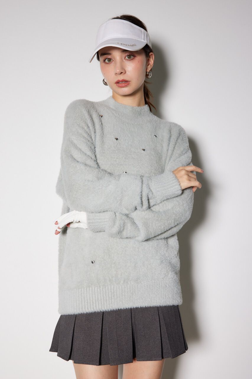 rienda「ハートビーズシャギーニットトップス」|ニット・セーター|GRY