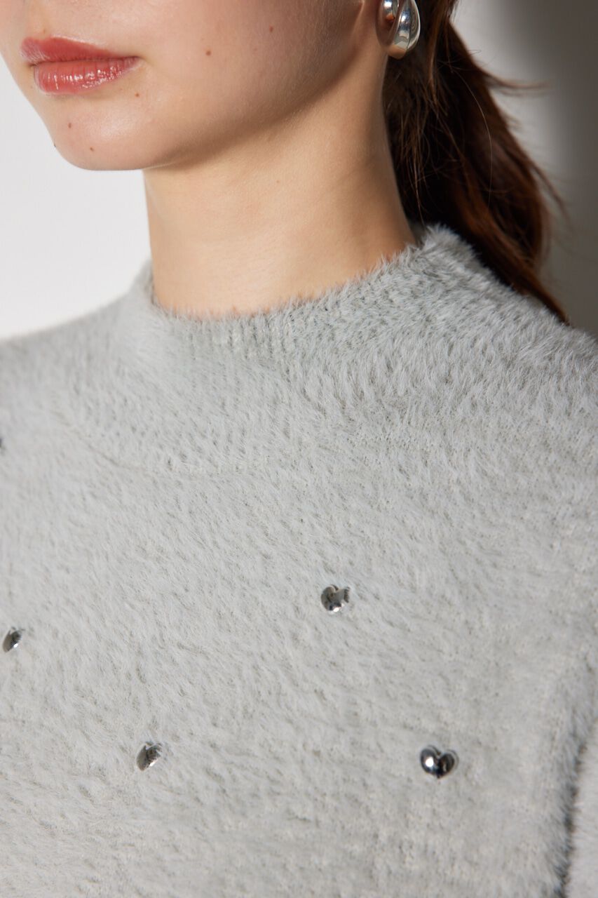 rienda「ハートビーズシャギーニットトップス」|ニット・セーター|