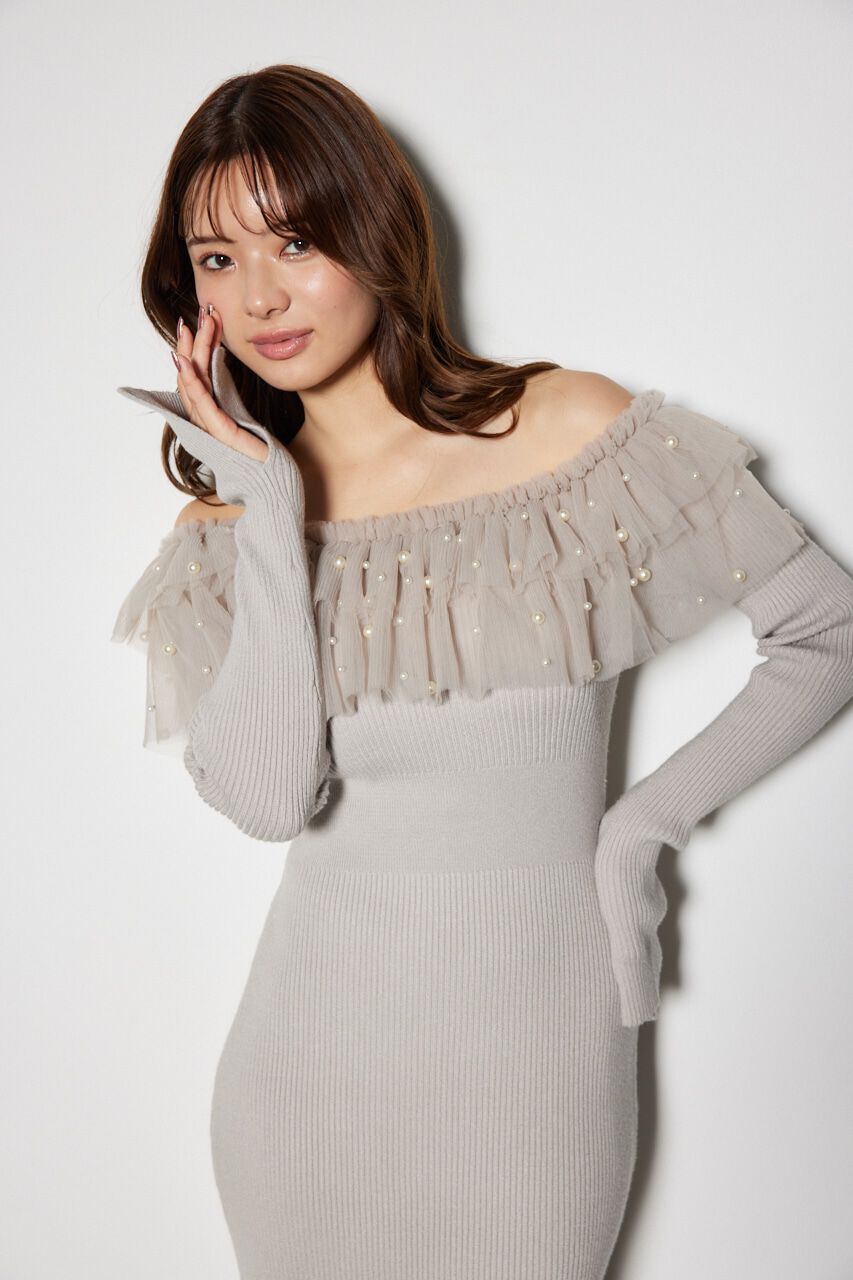 rienda「チュールコンビオフショルニットワンピース」|ワンピース|