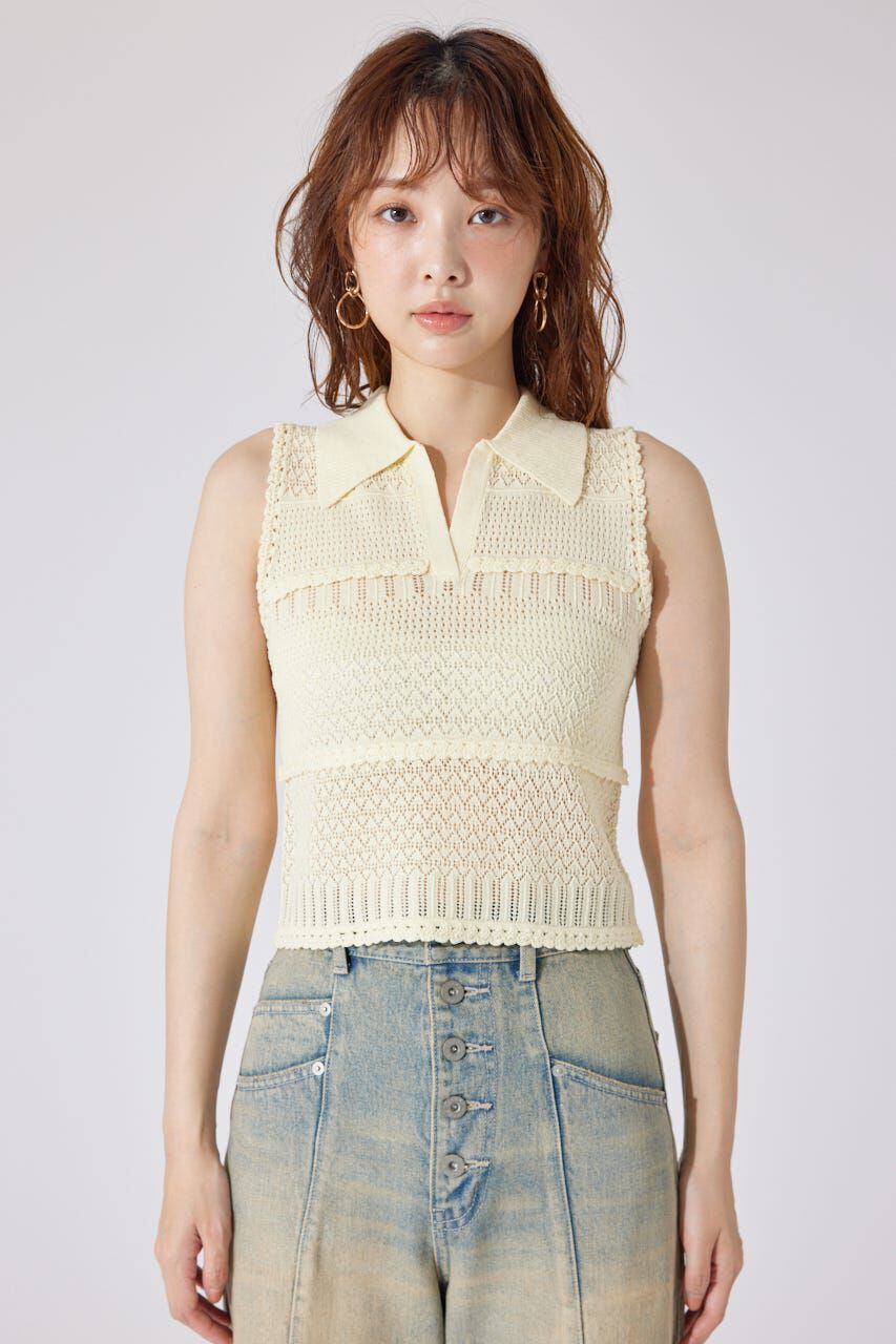 rienda「スキッパークロシェニットトップス」|シャツ・ブラウス|