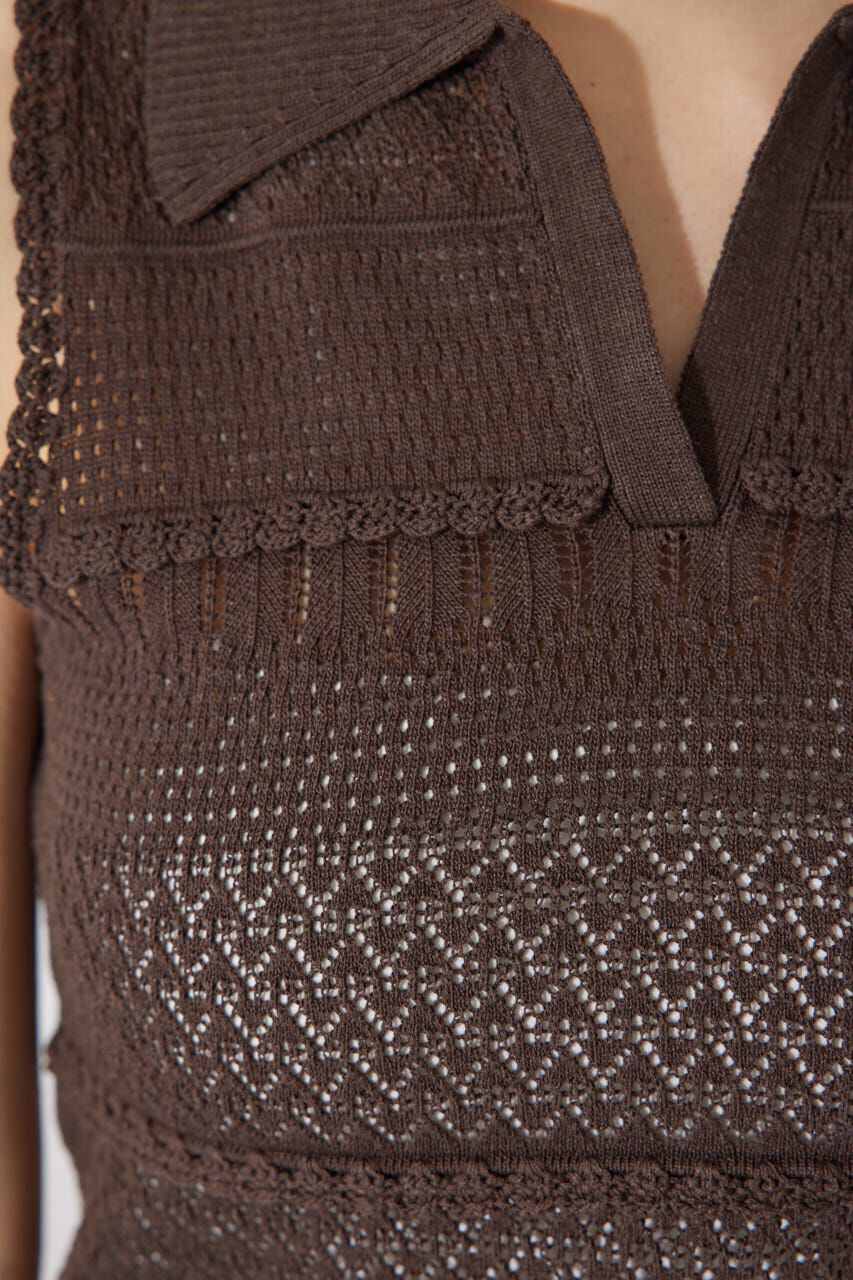 rienda「スキッパークロシェニットトップス」|シャツ・ブラウス|