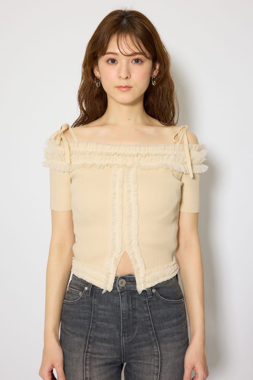 rienda「オフショルフリルニットトップス」|ニット・セーター|