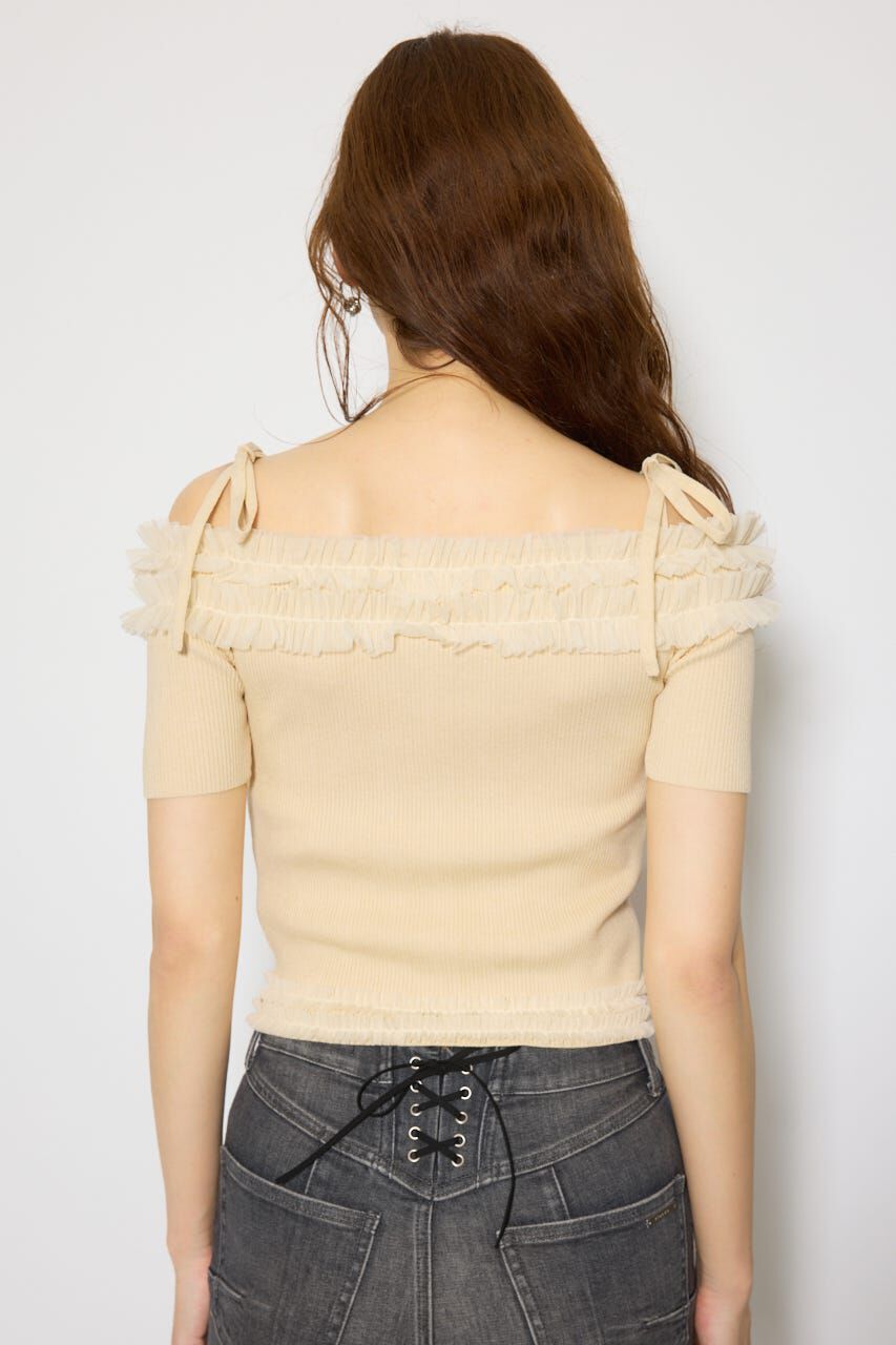 rienda「オフショルフリルニットトップス」|ニット・セーター|