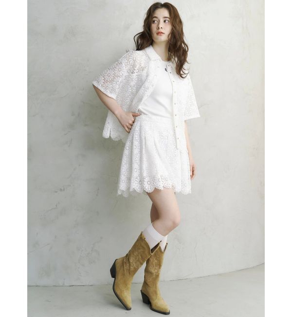 CALNAMUR「FLOWER LACE HALF SLEEVE SHIRTS/フラワーレースハーフスリーブシャツ」|シャツ・ブラウス|