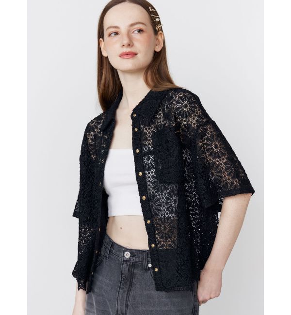 CALNAMUR「FLOWER LACE HALF SLEEVE SHIRTS/フラワーレースハーフスリーブシャツ」|シャツ・ブラウス|