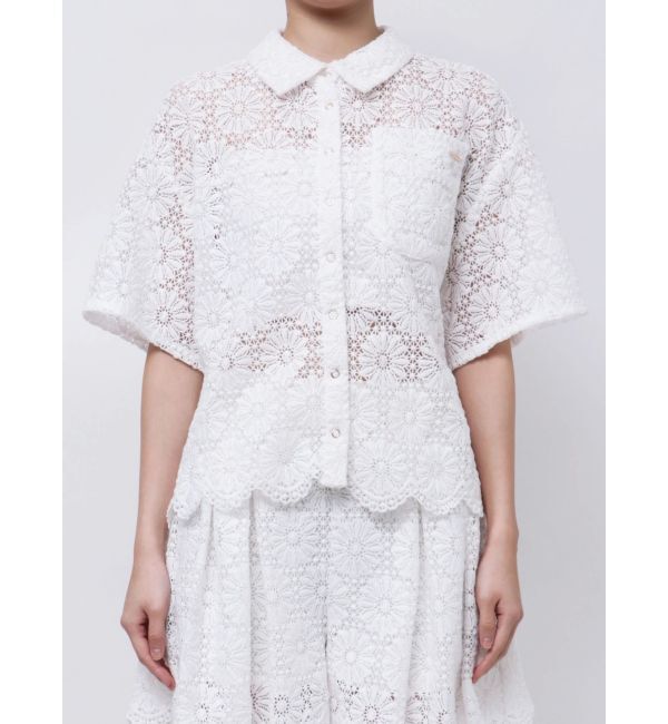 CALNAMUR「FLOWER LACE HALF SLEEVE SHIRTS/フラワーレースハーフスリーブシャツ」|シャツ・ブラウス|