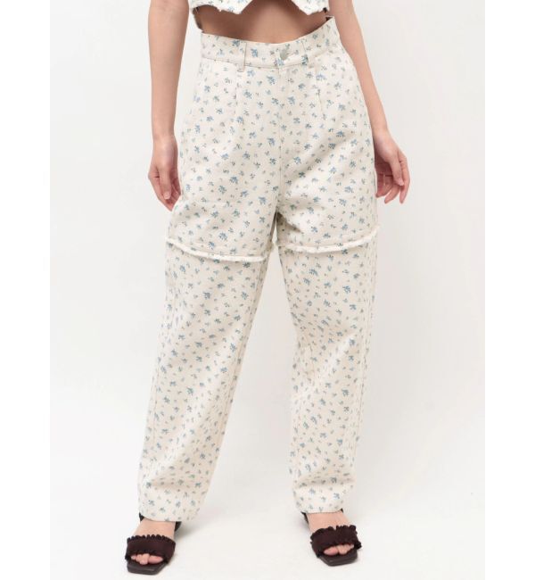 CALNAMUR「ツイルフラワーロングパンツ」|デニム|ブルー