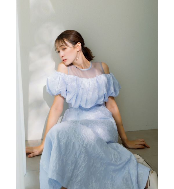 dazzlin「【藤井サチコラボ】ジャカードバルーンスリーブドレス」|ドレス|ブルー