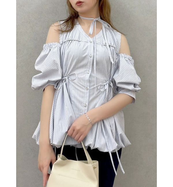 dazzlin「ギャザーバルーンペプラムブラウス」|シャツ・ブラウス|アイスブルー