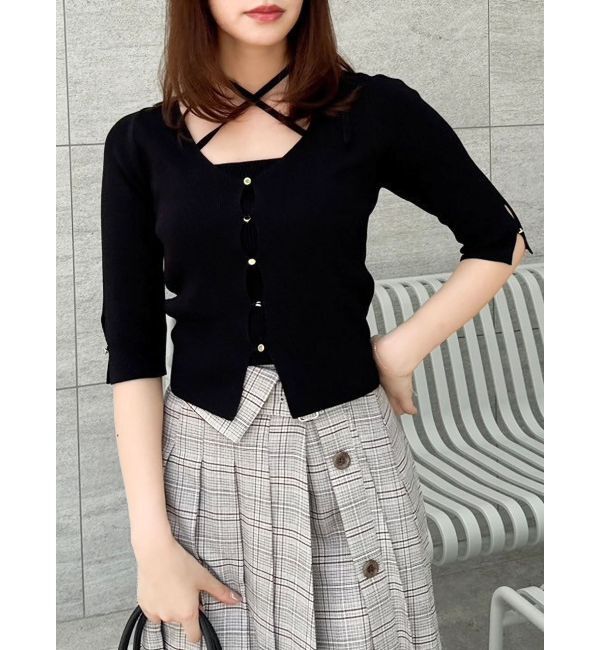 dazzlin「ハーフスリーブレイヤードカーデトップス」|ニット・セーター|