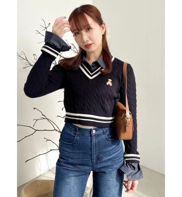 dazzlin「【POLO BCSコラボ/20周年記念復刻！】シャツドッキングケーブルニットトップス」|ニット・セーター|