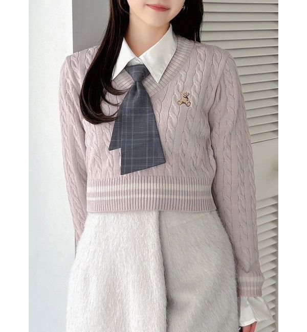 dazzlin「【POLO BCSコラボ/20周年記念復刻！】シャツドッキングケーブルニットトップス」|ニット・セーター|ピンク