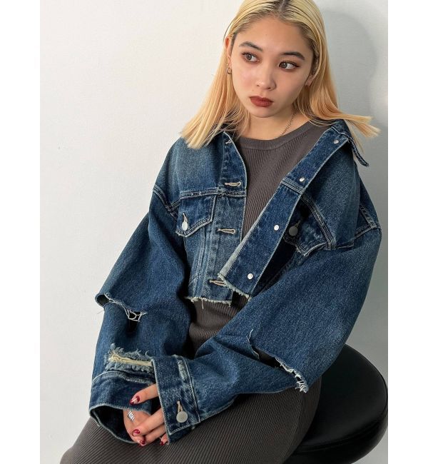 EMODA「スリットスリーブデニムジャケット」|ブルゾン・スタジャン|