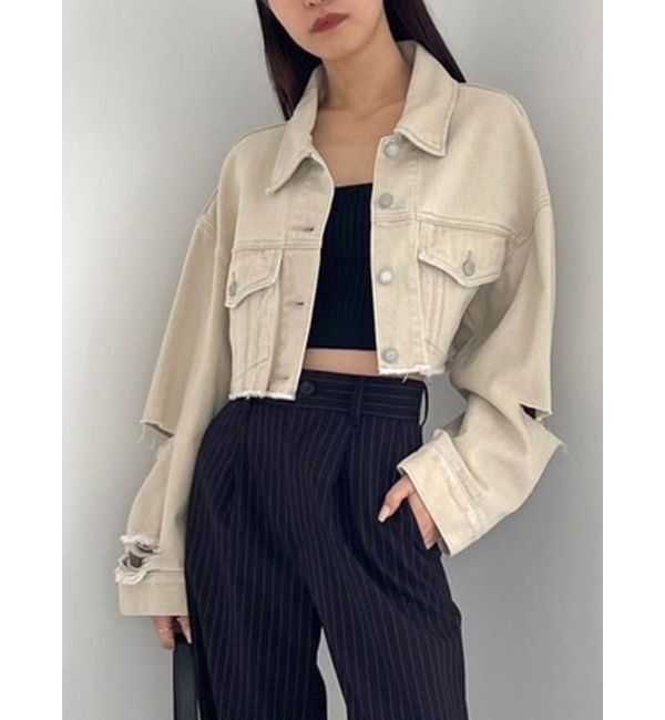 EMODA「スリットスリーブデニムジャケット」|ブルゾン・スタジャン|