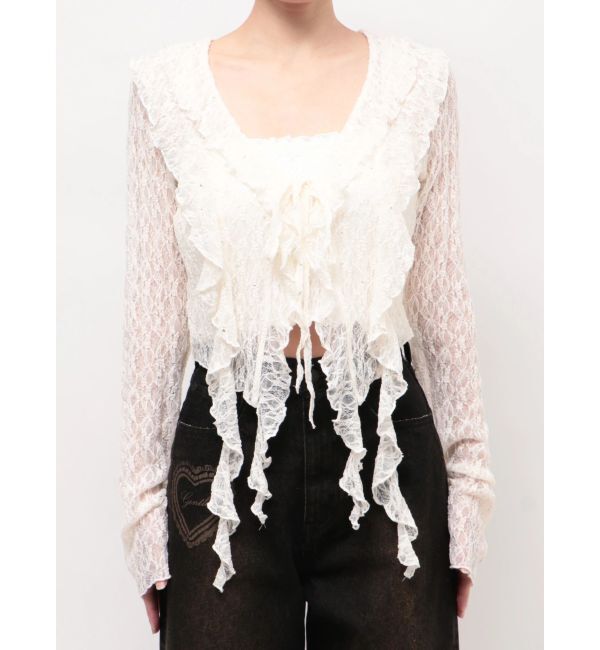 EMODA「ドットラッフルフリルクロップトップ」|Tシャツ・カットソー|