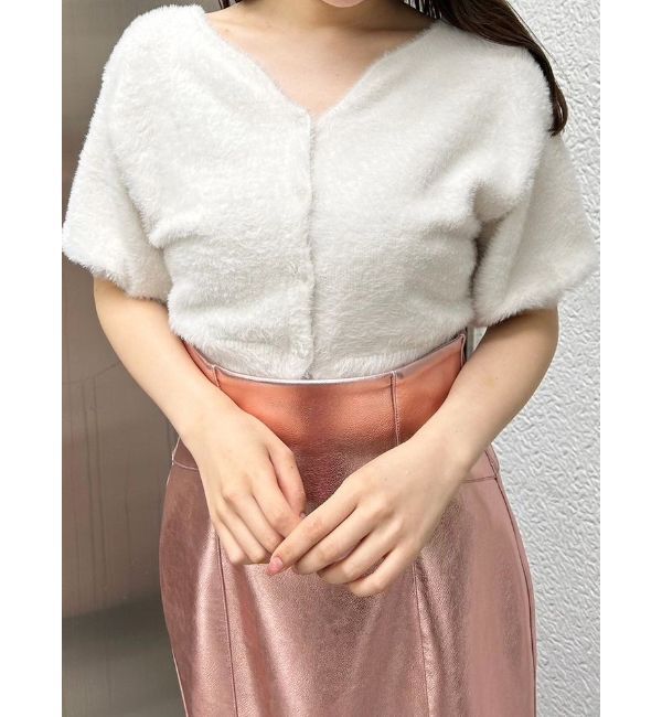 MERCURYDUO「2WAYキーネックミニシャギーコンパクトカーディガン」|カーディガン|アイボリー