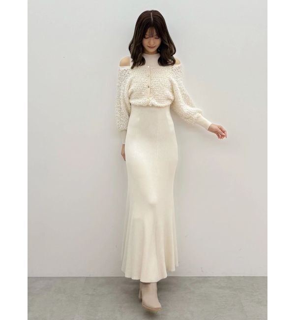 MERCURYDUO「ツイードニットカーデドッキングマーメイドニットワンピース」|ワンピース|
