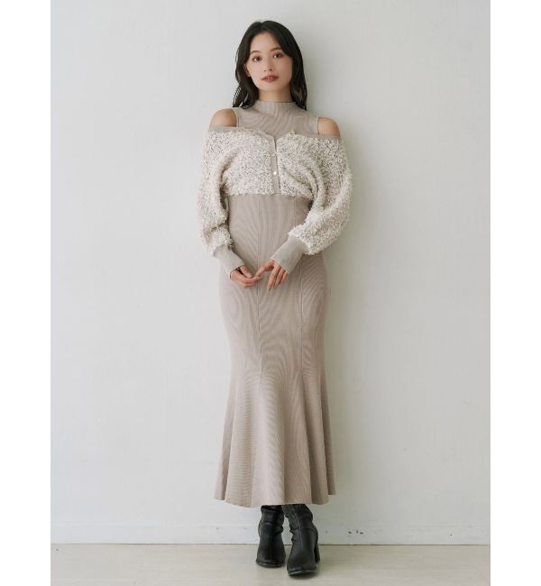 MERCURYDUO「ツイードニットカーデドッキングマーメイドニットワンピース」|ワンピース|