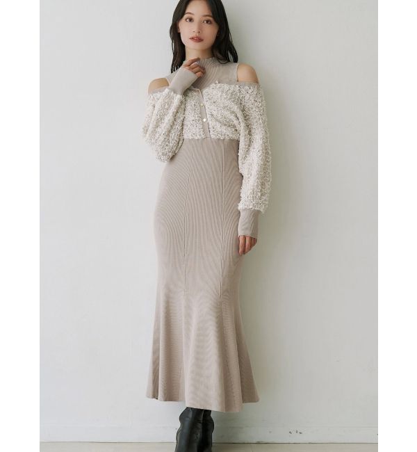 MERCURYDUO「ツイードニットカーデドッキングマーメイドニットワンピース」|ワンピース|ベビーピンク