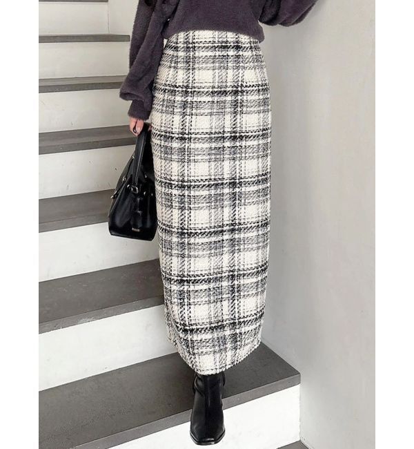MERCURYDUO「チェックツィードタイトスカート」|スカート|オフホワイト