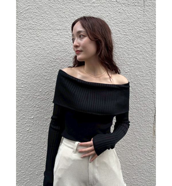 LAGUNAMOON「シアーオフショルニットプルオーバー」|ニット・セーター|ブラック
